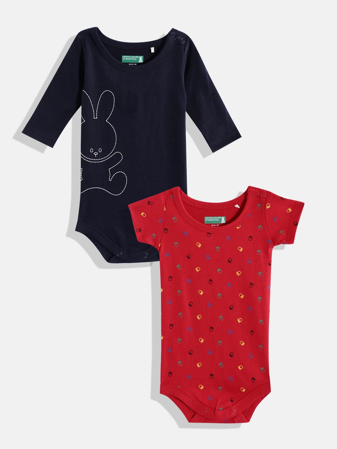 

United Colors of Benetton Boys Set of 2 Pure Cotton Rompers, Navy blue