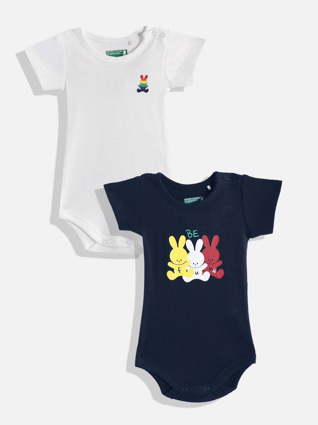 United Colors of Benetton Boys Set of 2 Pure Cotton Bodysuit, White
