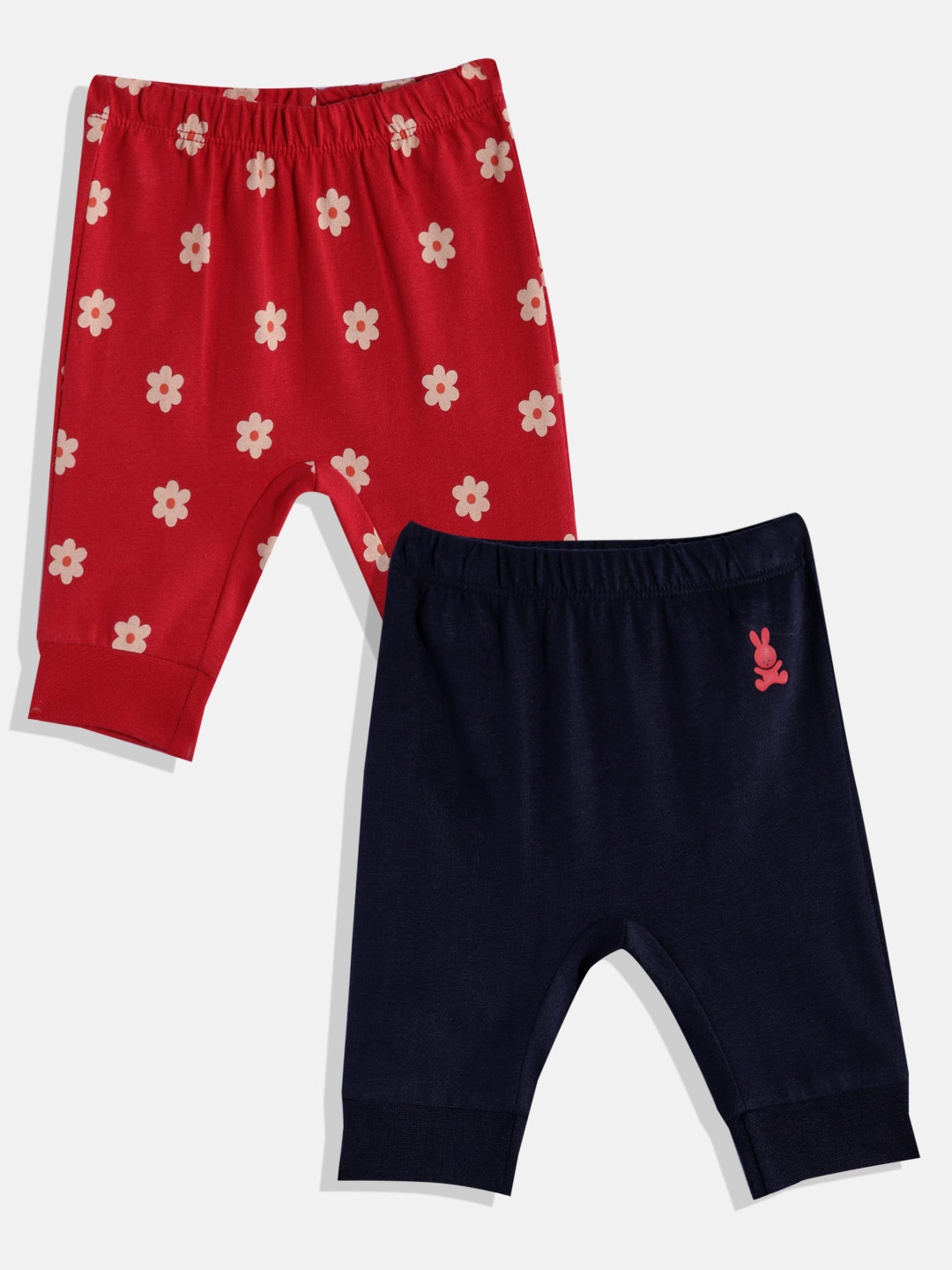 United Colors of Benetton Girls Set of 2 Pure Cotton Leggings, Red