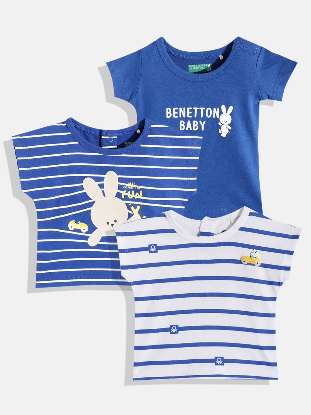 

United Colors of Benetton Infant Boys Pack Of 3 Pure Cotton T-shirt, Blue