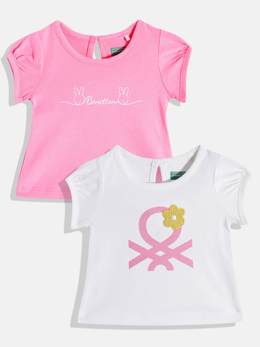

United Colors of Benetton Infant Girls Pack of 2 Printed Pure Cotton T-shirt, Pink