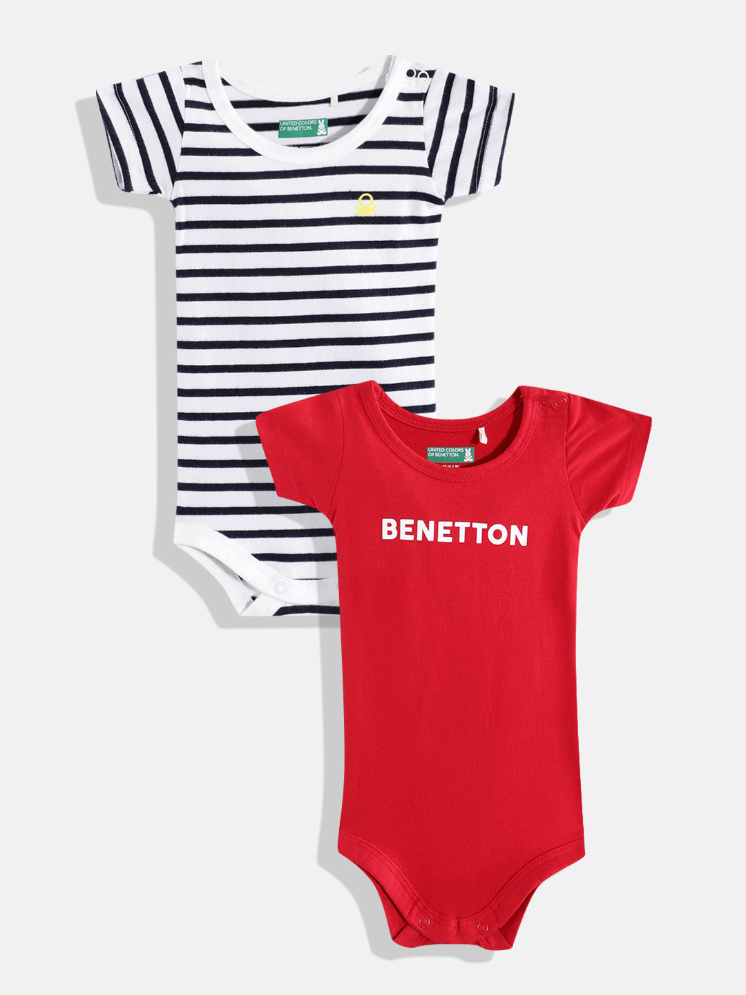 

United Colors of Benetton Boys Set of 2 Pure Cotton Rompers, Red