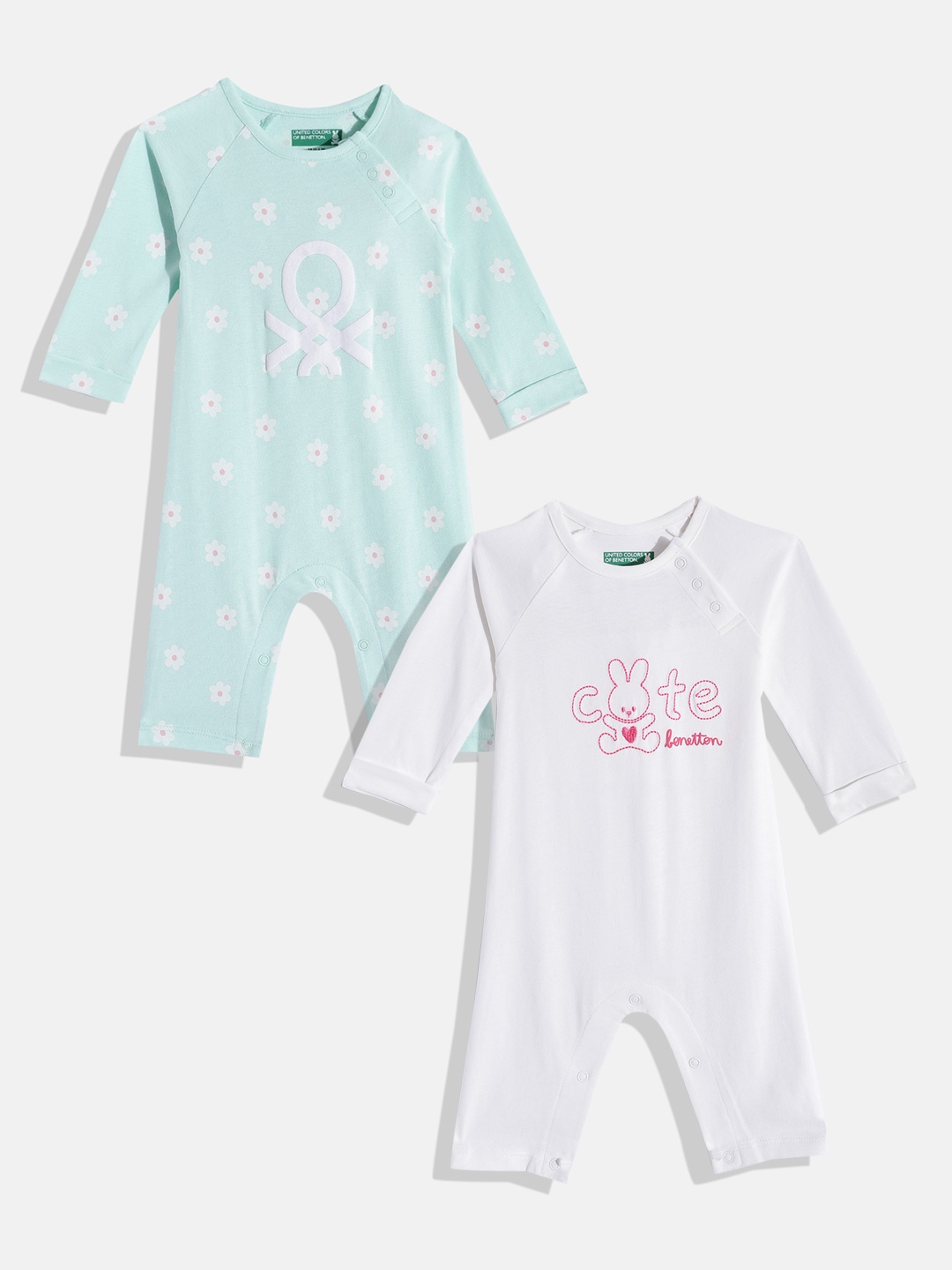 

United Colors of Benetton Infant Girls Pack of 2 Pure Cotton Rompers, White