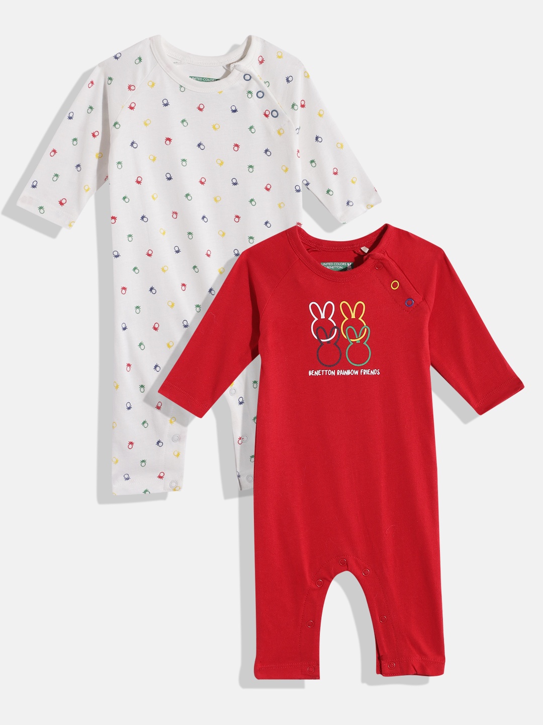 United Colors of Benetton Infant Boys Set of 2 Pure Cotton Rompers, Red
