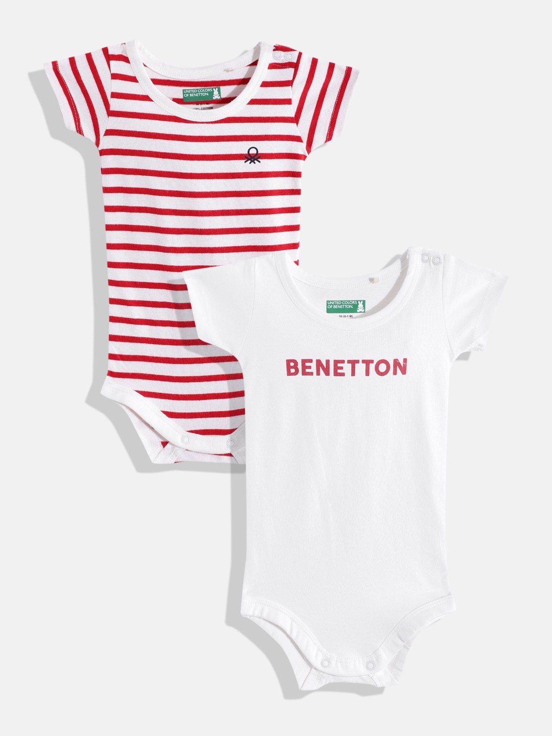 

United Colors of Benetton Boys Set of 2 Pure Cotton Rompers, White