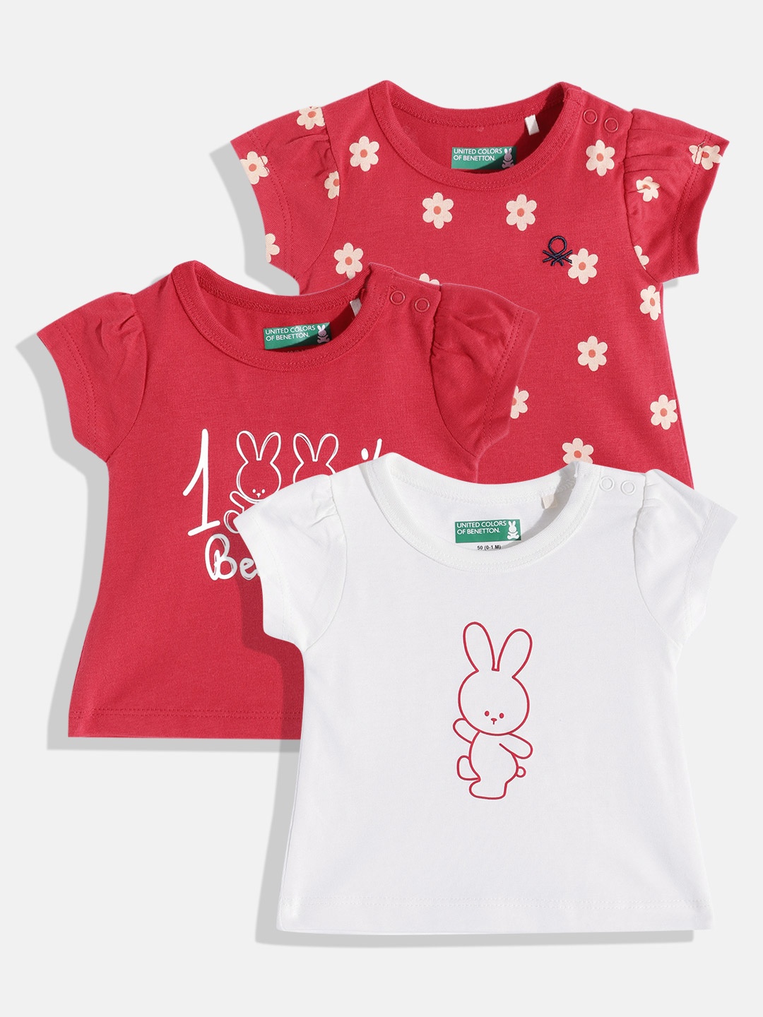 

United Colors of Benetton Infant Girls Pack of 3 Pure Cotton T-shirt, White