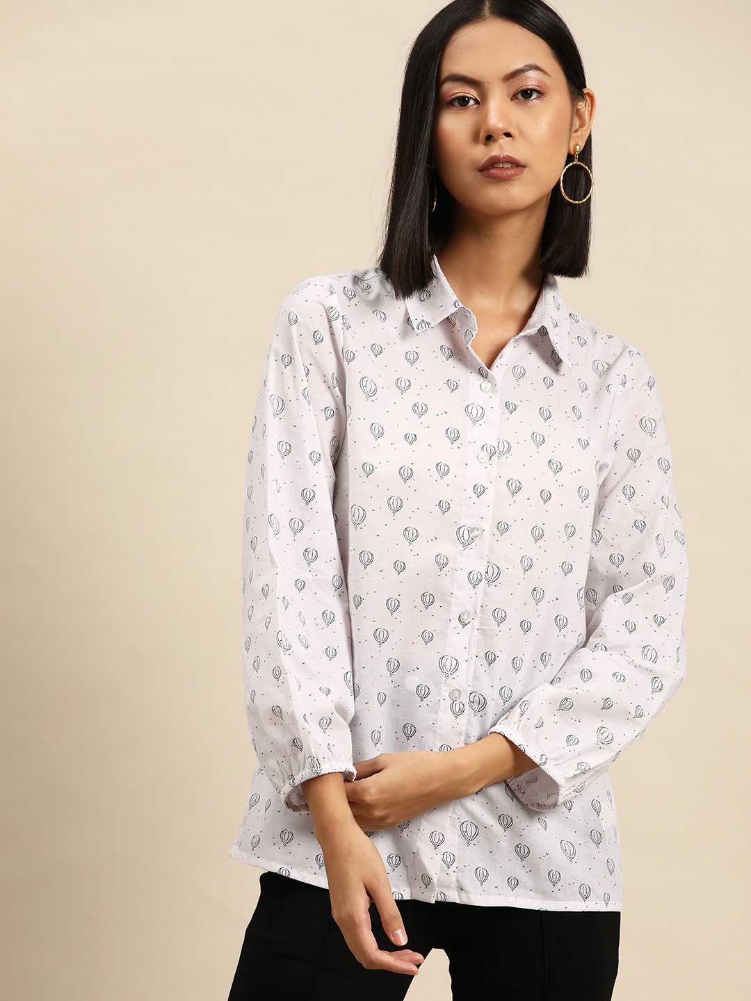 

all about you Women Opaque Printed Cotton Casual Shirt, White