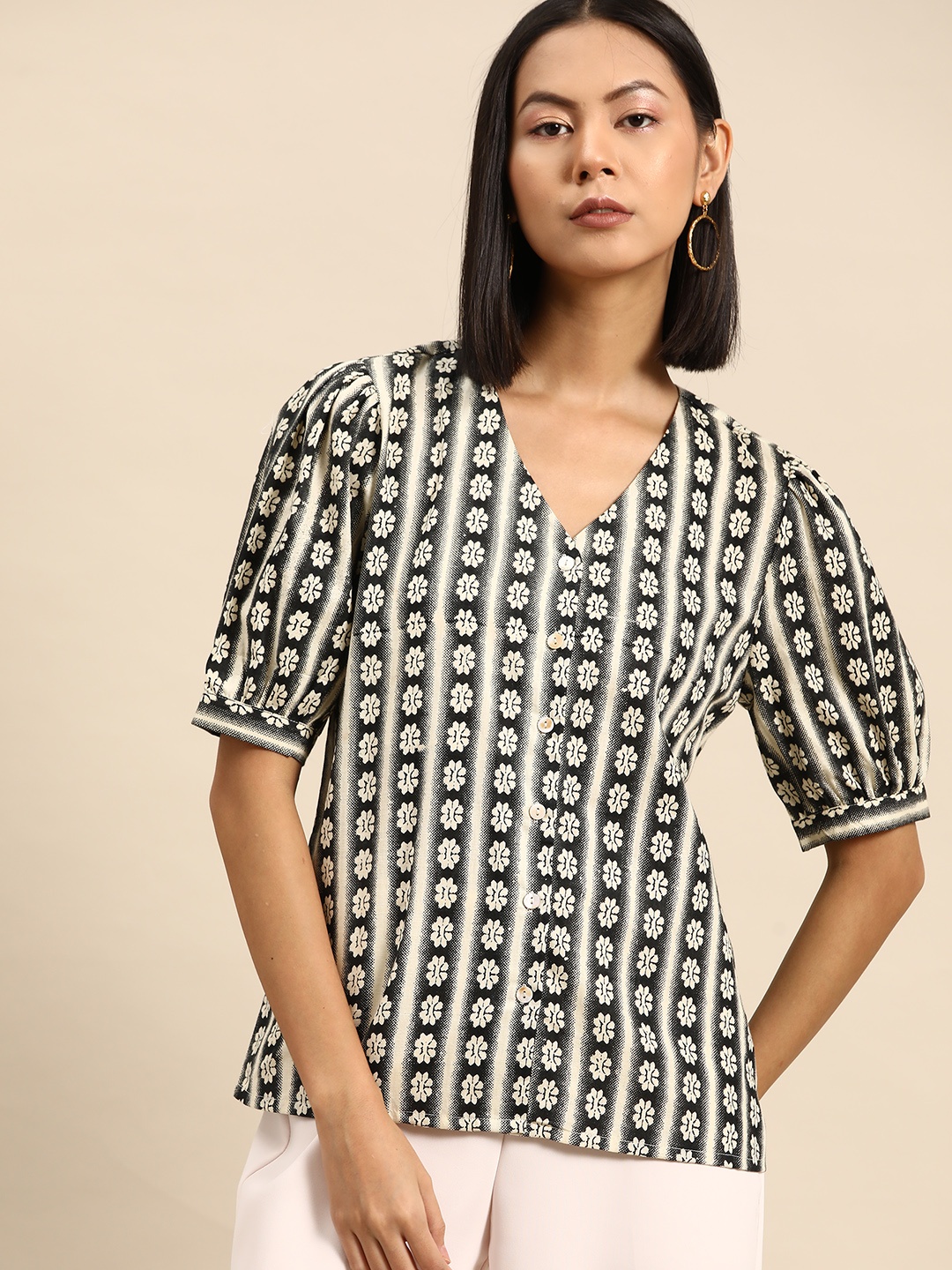 

all about you Women Floral Opaque Printed Casual Shirt, Off white