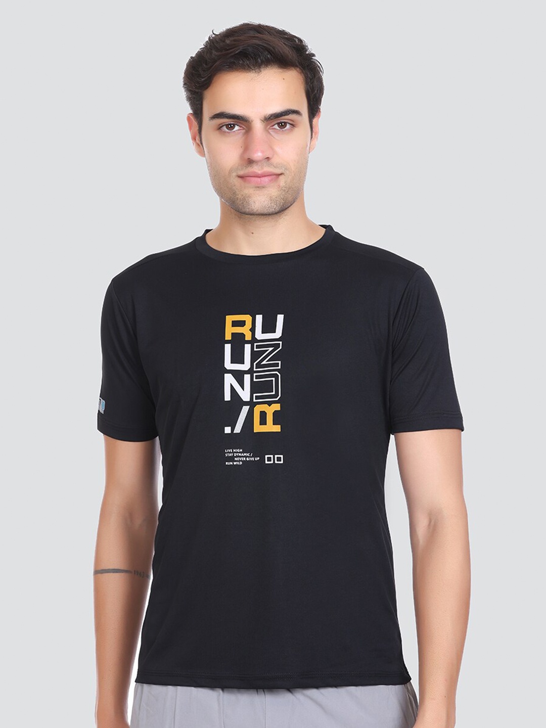 

AGON Typography Printed Dri-FIT Applique T-shirt, Black
