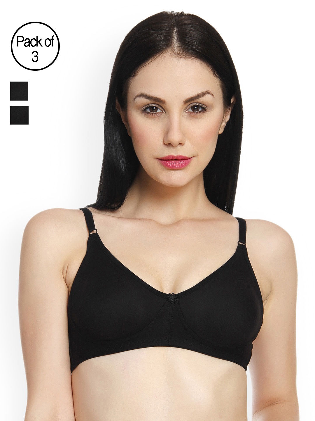 

Innocence Pack of 3 Black Solid Non-Wired Non-Padded T-shirt Bra BBAPLIN44503_40