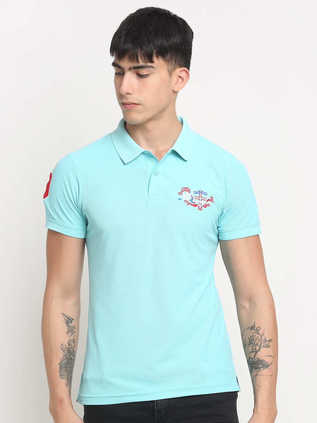 

FRENCH FLEXIOUS Plus Size Polo Collar Regular Fit T-shirt, Turquoise blue