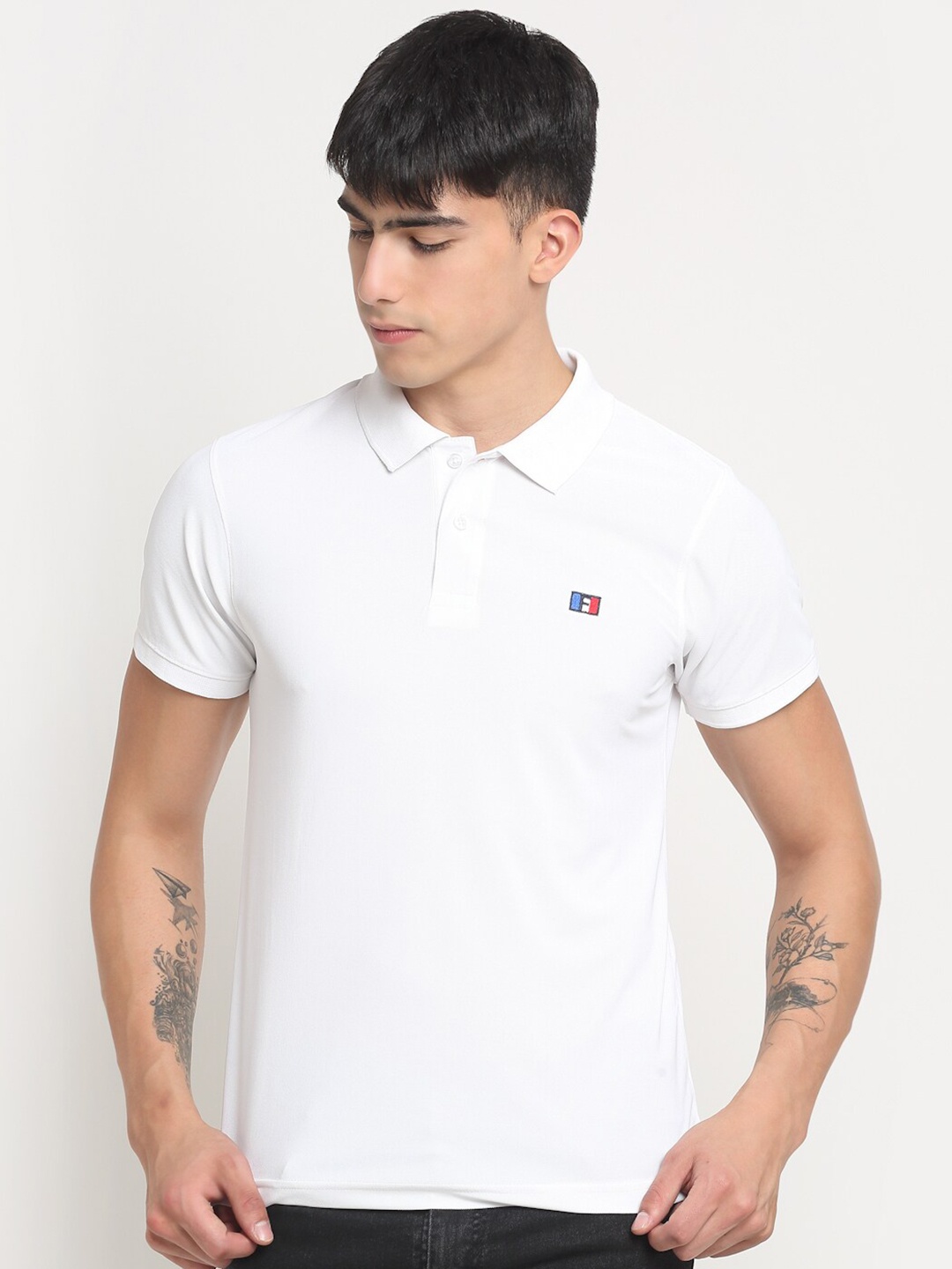 

FRENCH FLEXIOUS Polo Collar Regular Fit T-shirt, White