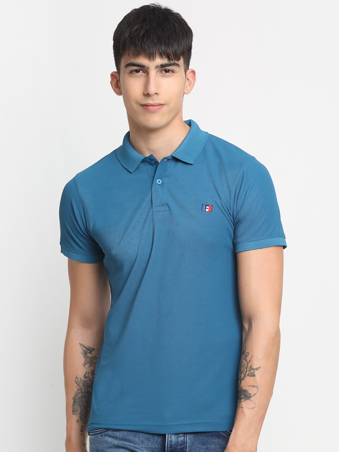 

FRENCH FLEXIOUS Polo Collar Regular T-shirt, Teal