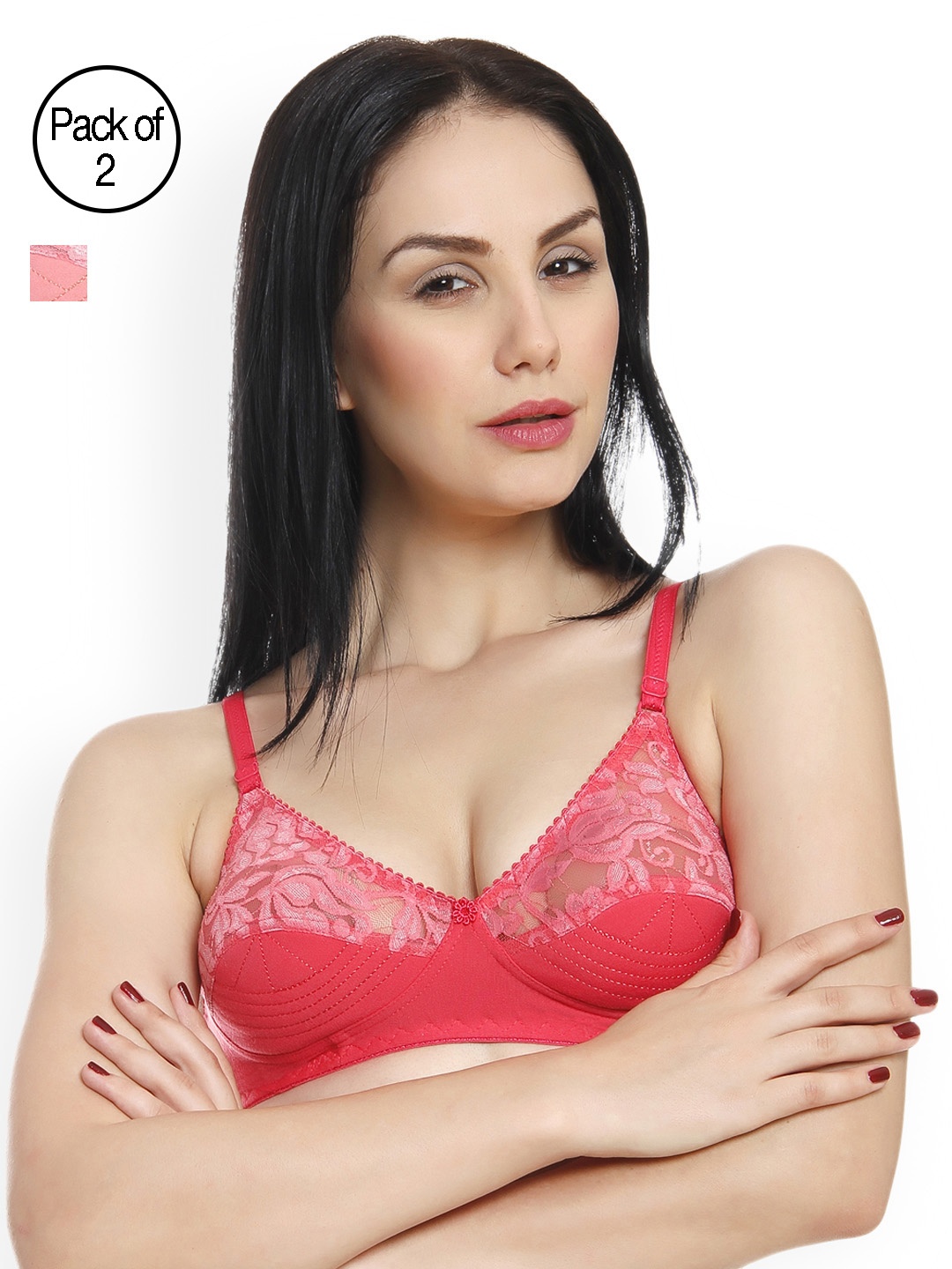 

Innocence Pack of 2 Solid Non-Wired Non-Padded Bra BBAPLIN44513_40, Coral