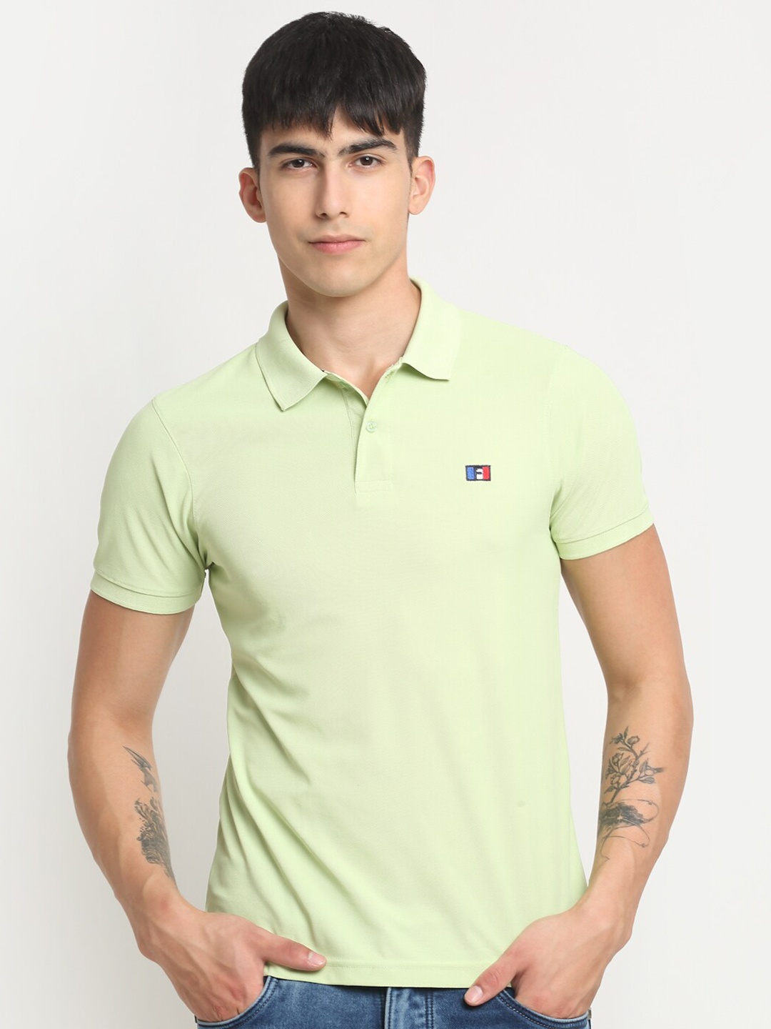 

FRENCH FLEXIOUS Short Sleeves Polo Collar Regular T-shirt, Green