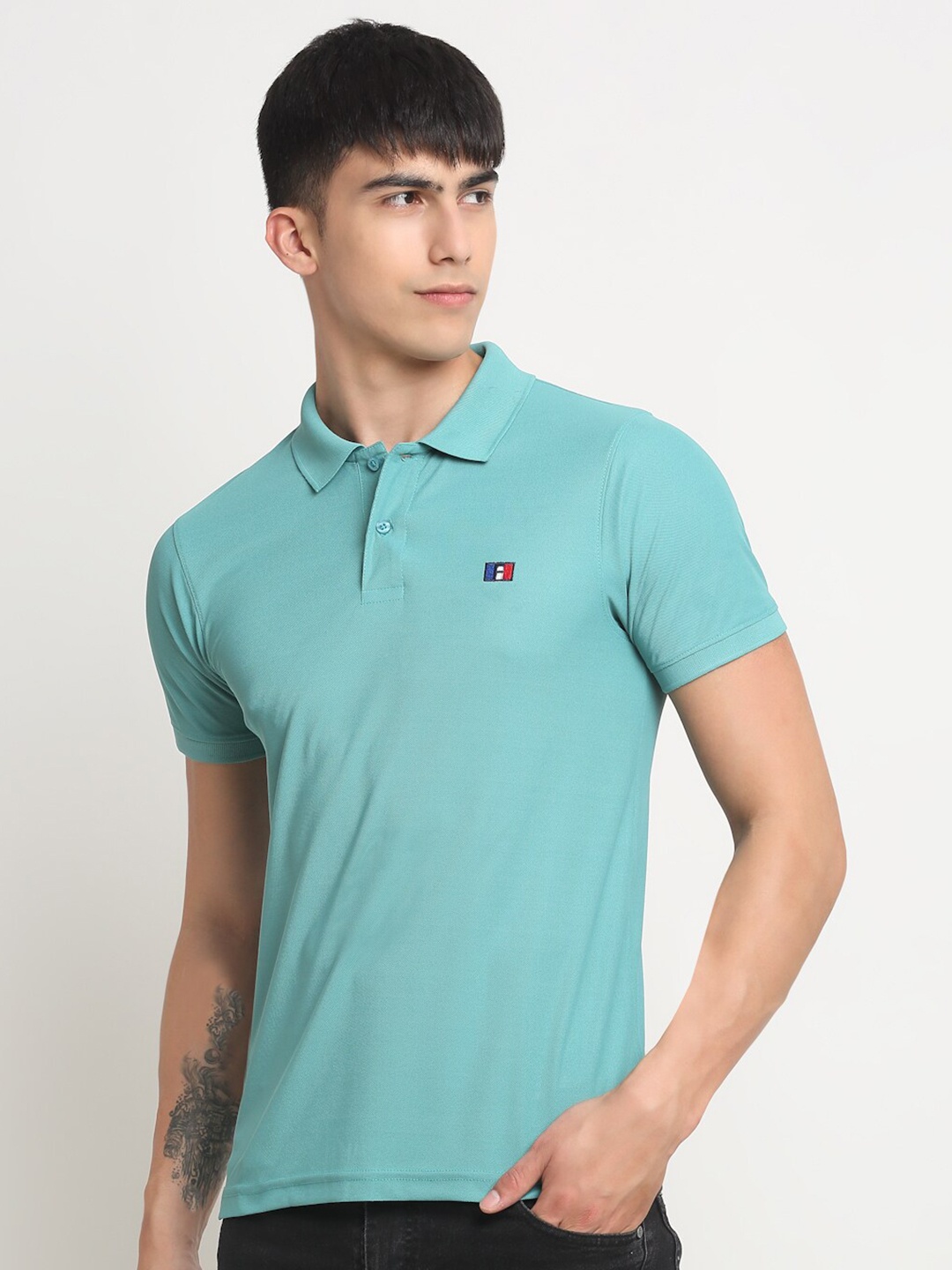 

FRENCH FLEXIOUS Polo Collar Regular Fit T-shirt, Turquoise blue