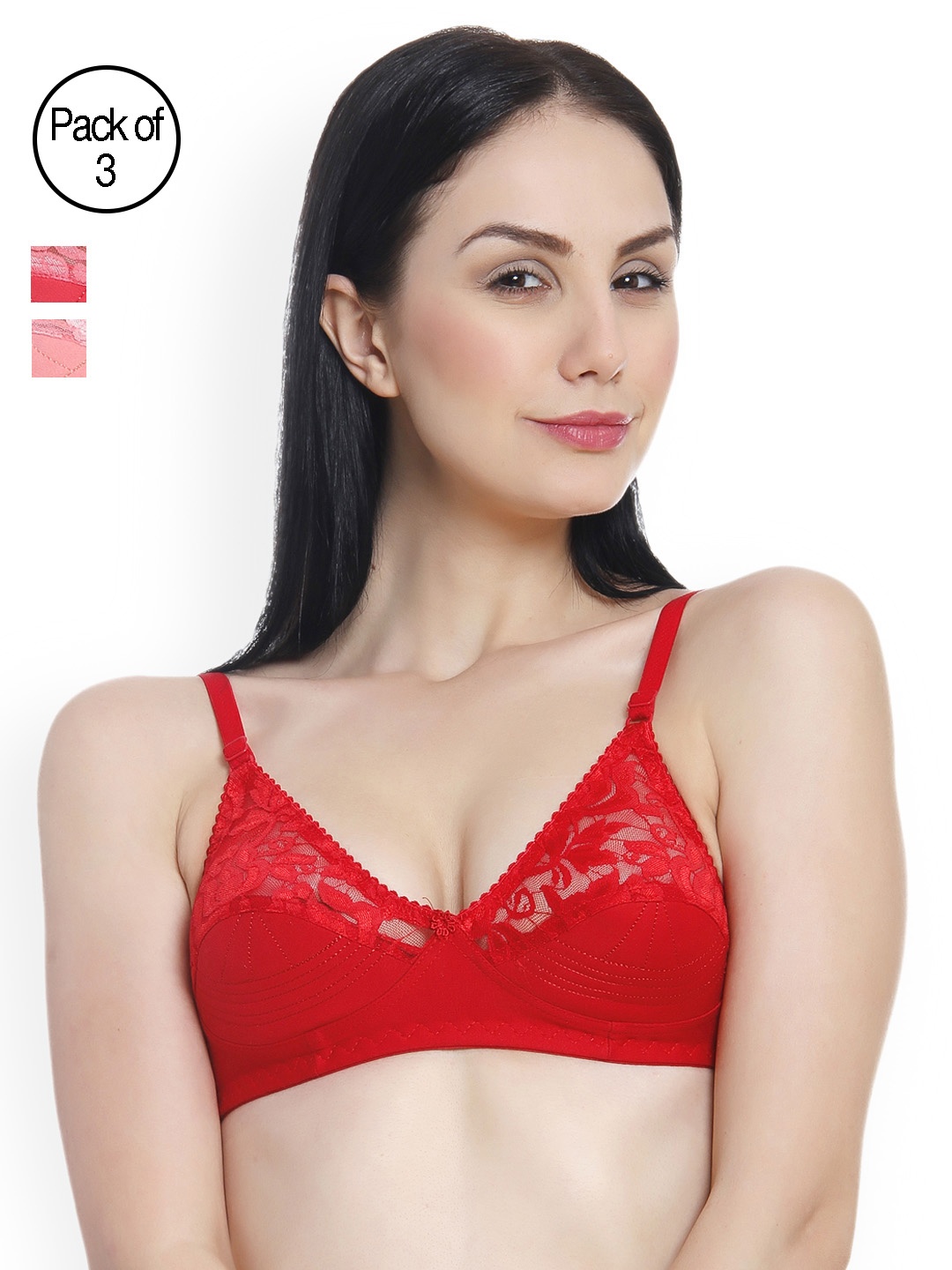 

Innocence Pack of 3 Solid Non-Wired Non-Padded Bra BBAPLIN44514_40, Coral
