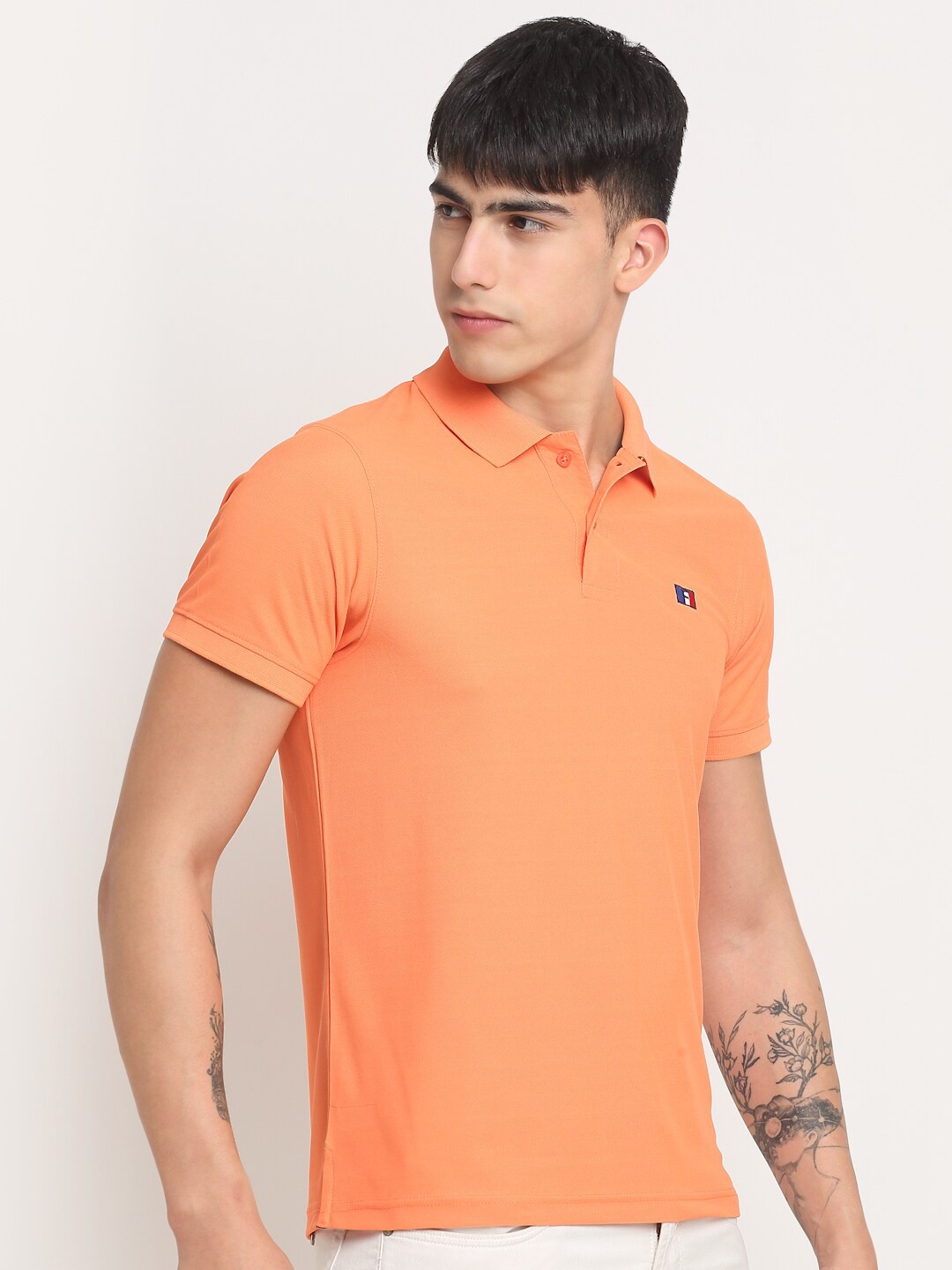 

FRENCH FLEXIOUS Polo Collar Cotton T-shirt, Coral
