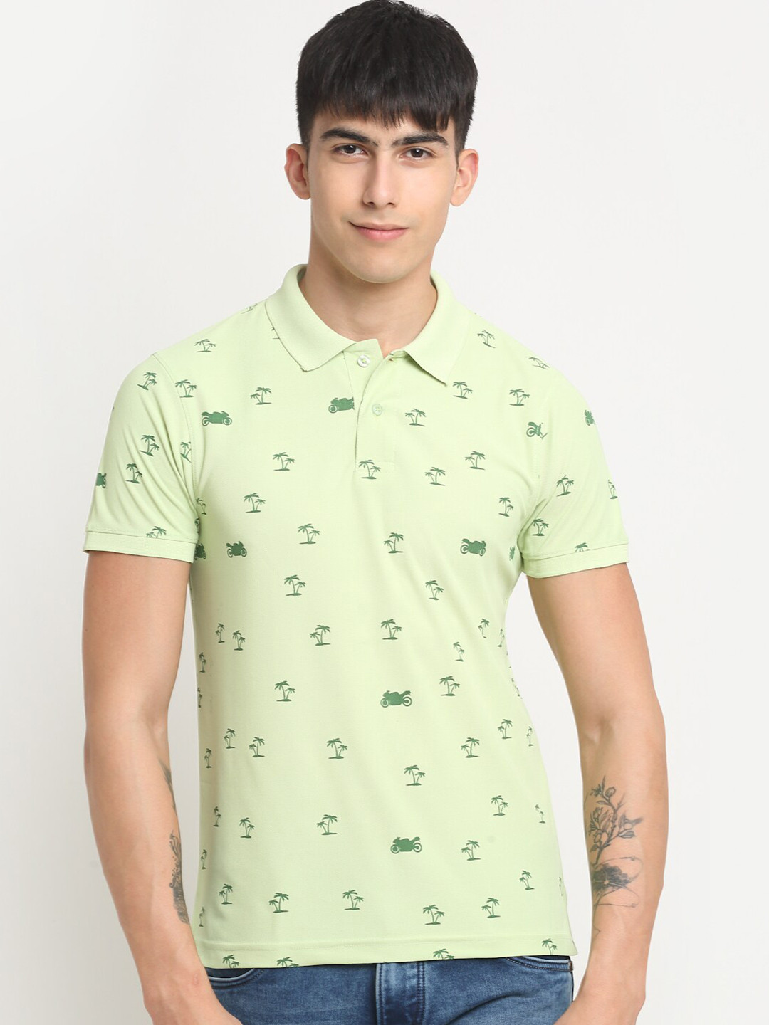 

FRENCH FLEXIOUS Conversational Printed Polo Collar T-shirt, Green