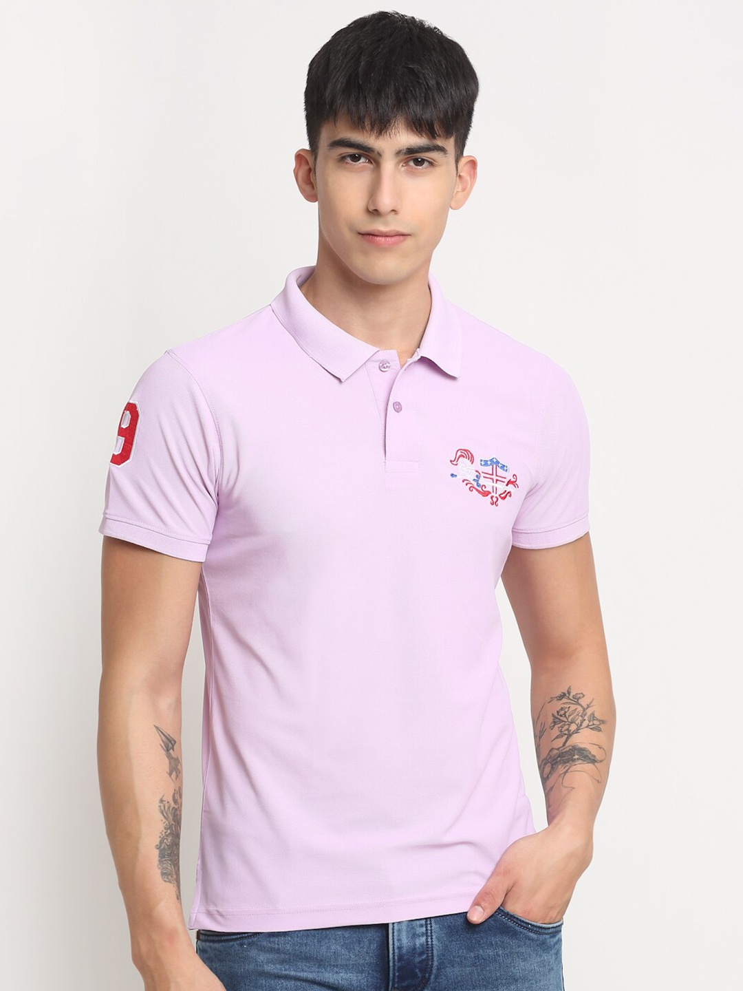 

FRENCH FLEXIOUS Polo Collar Cotton T-shirt, Purple