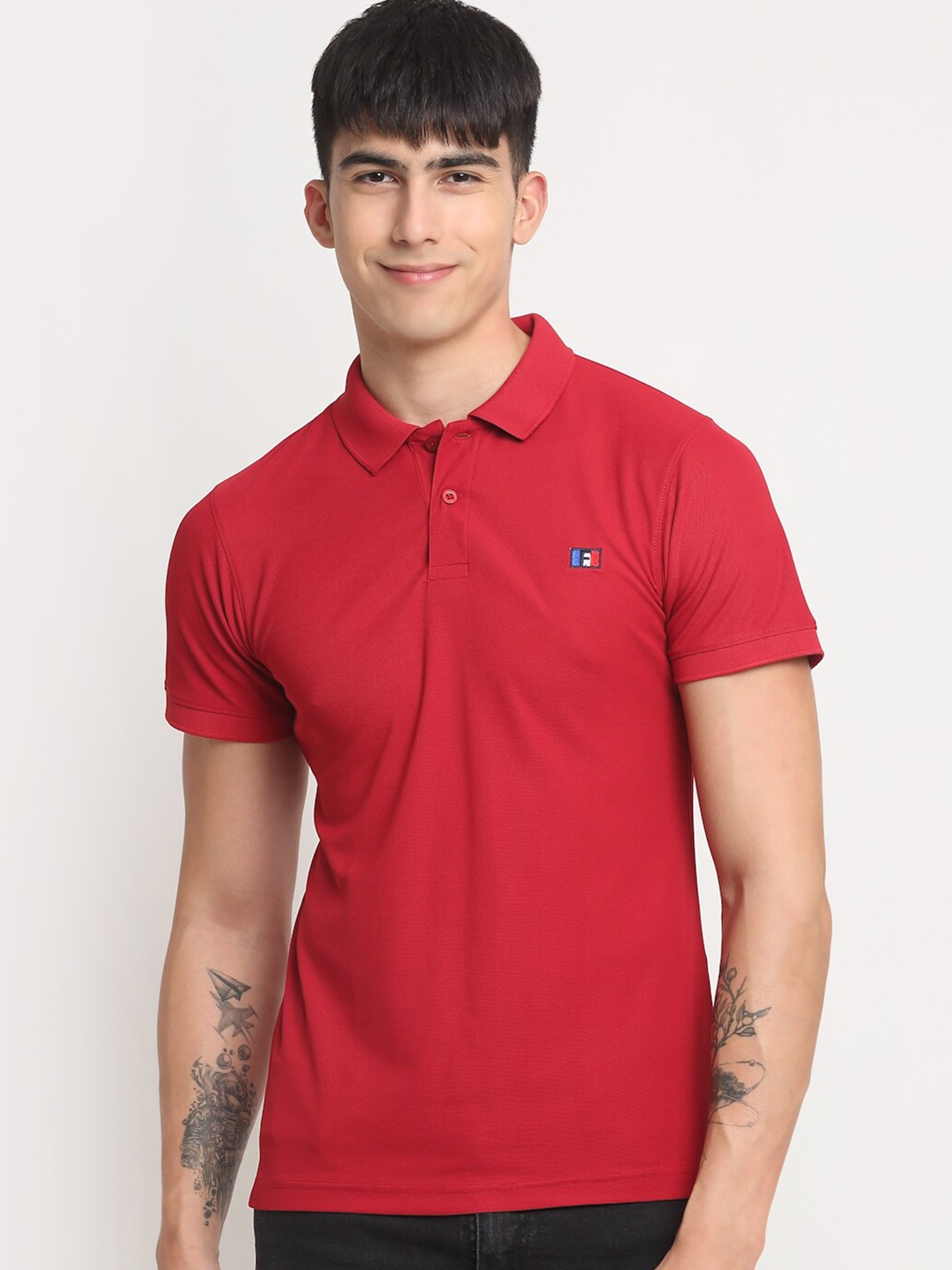 

FRENCH FLEXIOUS Polo Collar Cotton T-shirt, Maroon