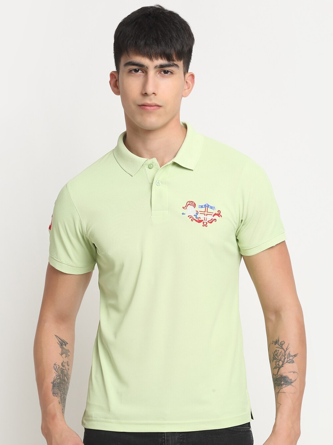 

FRENCH FLEXIOUS Polo Collar Cotton T-shirt, Green