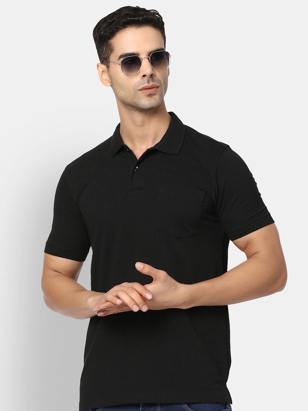 

V-Mart Polo Collar Short Sleeves Regular Fit T-shirt, Black