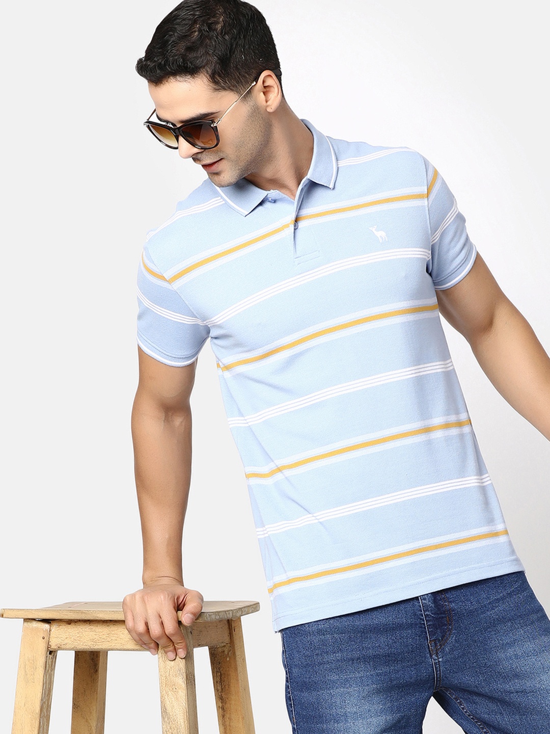 

V-Mart Striped Polo Collar T-shirt, Blue