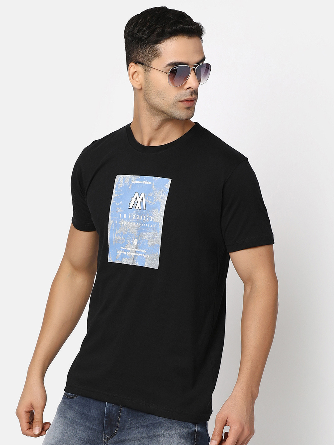 

V-Mart Typography Printed Cotton T-shirt, Black
