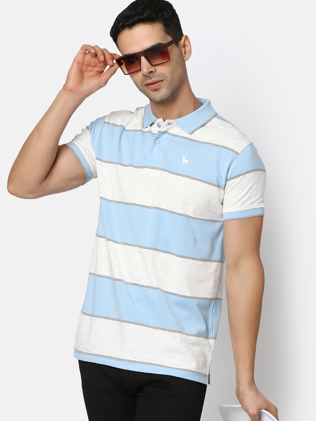 

V-Mart Polo Collar Striped T-shirt, Blue
