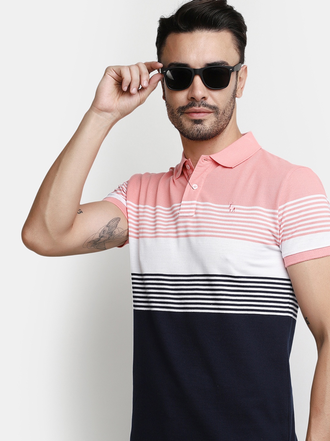 

V-Mart Striped Polo Collar Cotton T-shirt, Pink