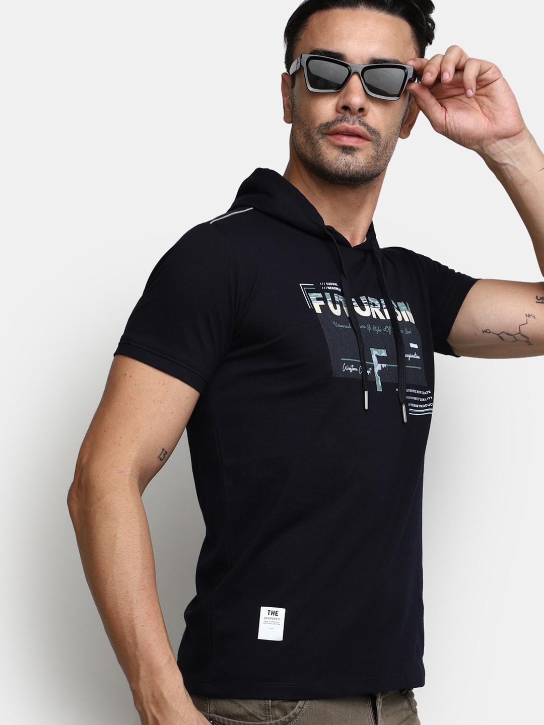 

V-Mart Typography Printed Hooded Slim Fit Cotton T-shirt, Blue