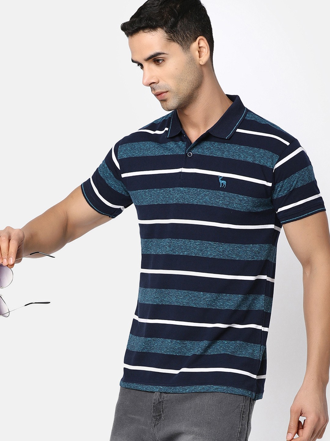 

V-Mart Striped Polo Collar Cotton T-shirt, Blue
