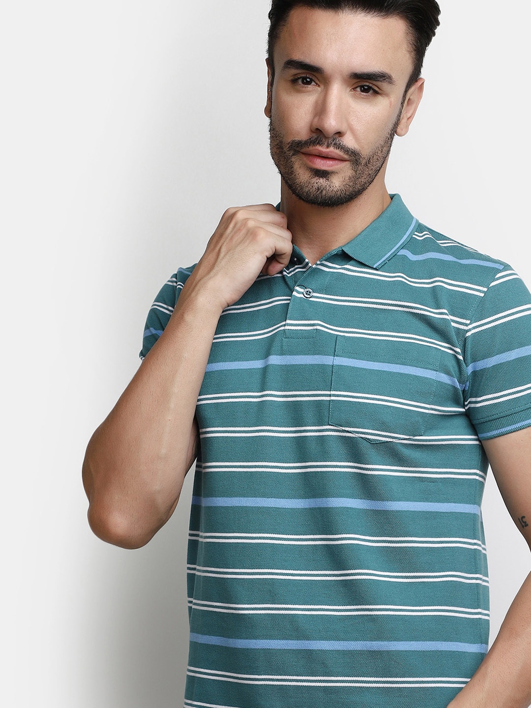 

V-Mart Pique Striped Cotton Polo T-shirt, Blue