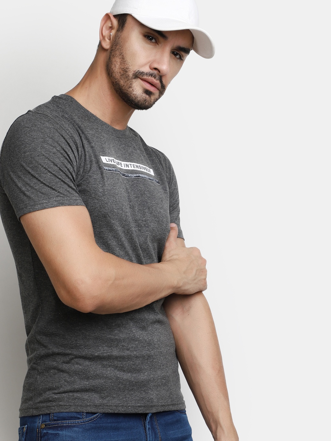 

V-Mart Typography Printed Cotton Slim Fit T-shirt, Grey