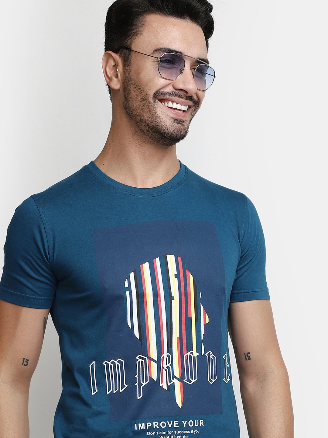 

V-Mart Typography Printed Round Neck Slim Fit Cotton T-shirt, Blue