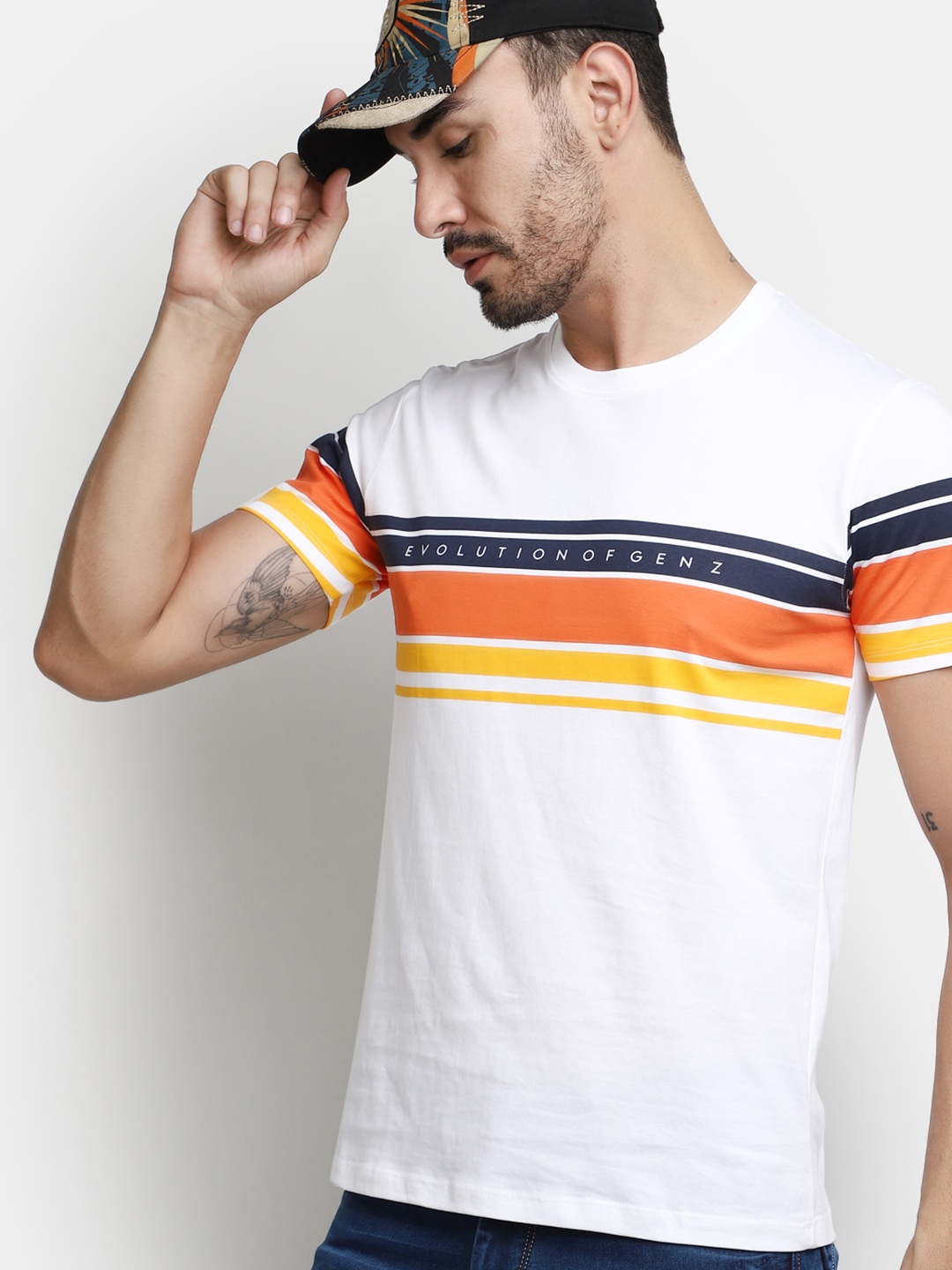 

V-Mart Striped Cotton Slim Fit T-shirt, White