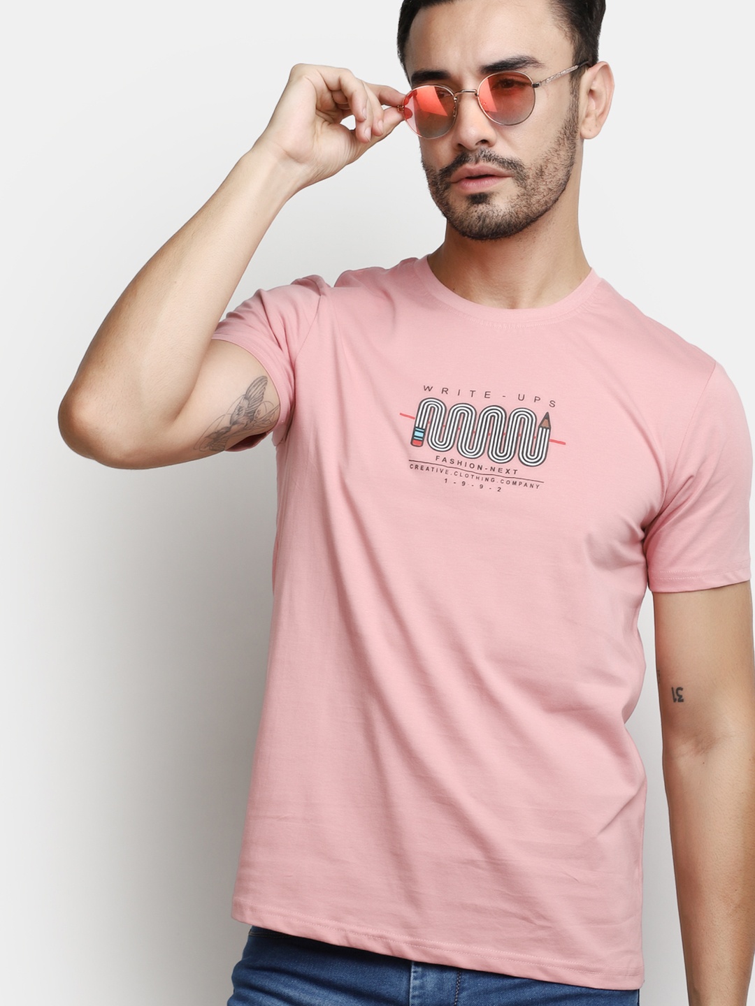 

V-Mart Typography Printed Slim Fit Cotton Casual T-shirt, Pink