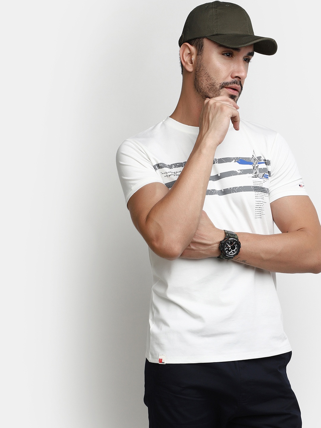 

V-Mart Typography Printed Polo Collar Cotton T-shirt, White