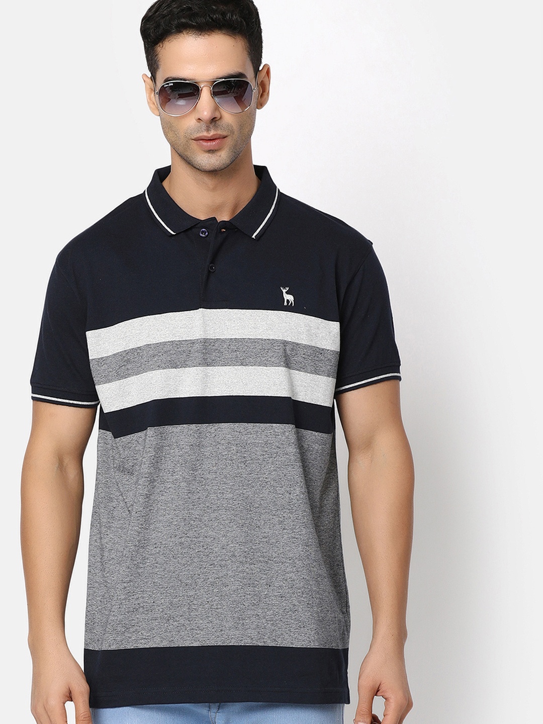 

V-Mart Striped Polo Collar T-shirt, Blue
