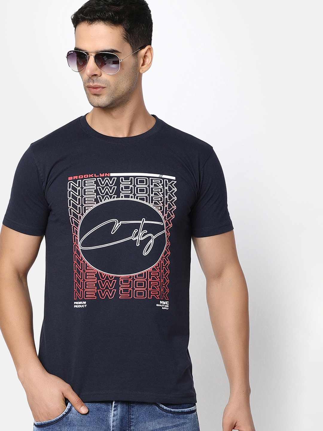 

V-Mart Typography Printed Cotton T-Shirt, Navy blue