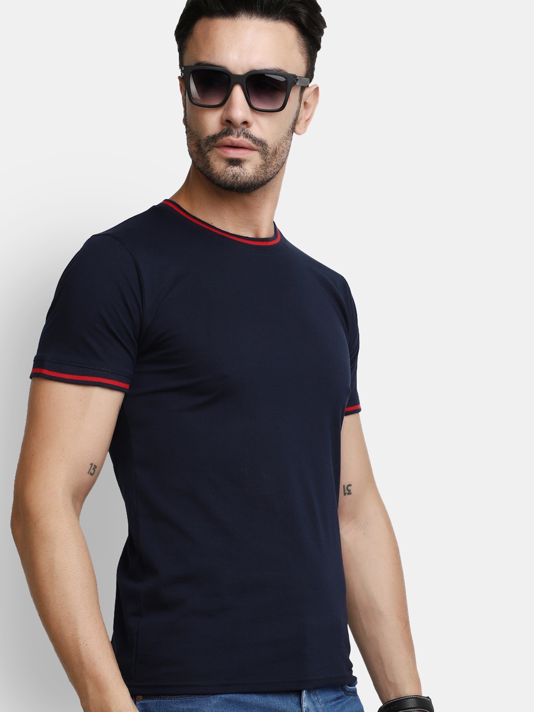 

V-Mart Round Neck Cotton T-shirt, Navy blue