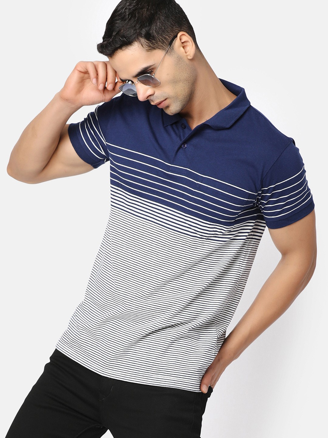 

V-Mart Striped Polo Collar Cotton T-shirt, Blue