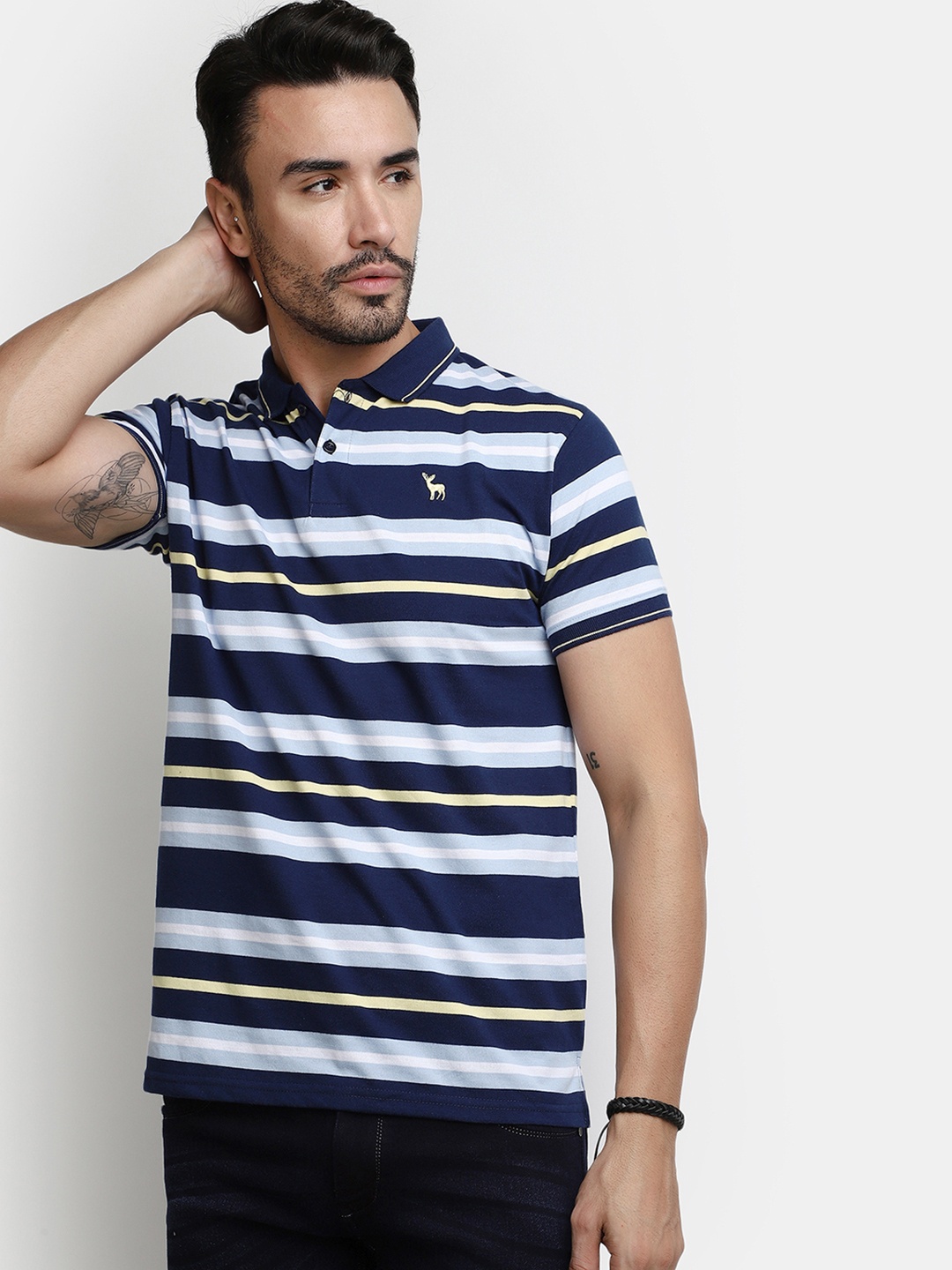 

V-Mart Striped Polo Collar Cotton T-shirt, Blue