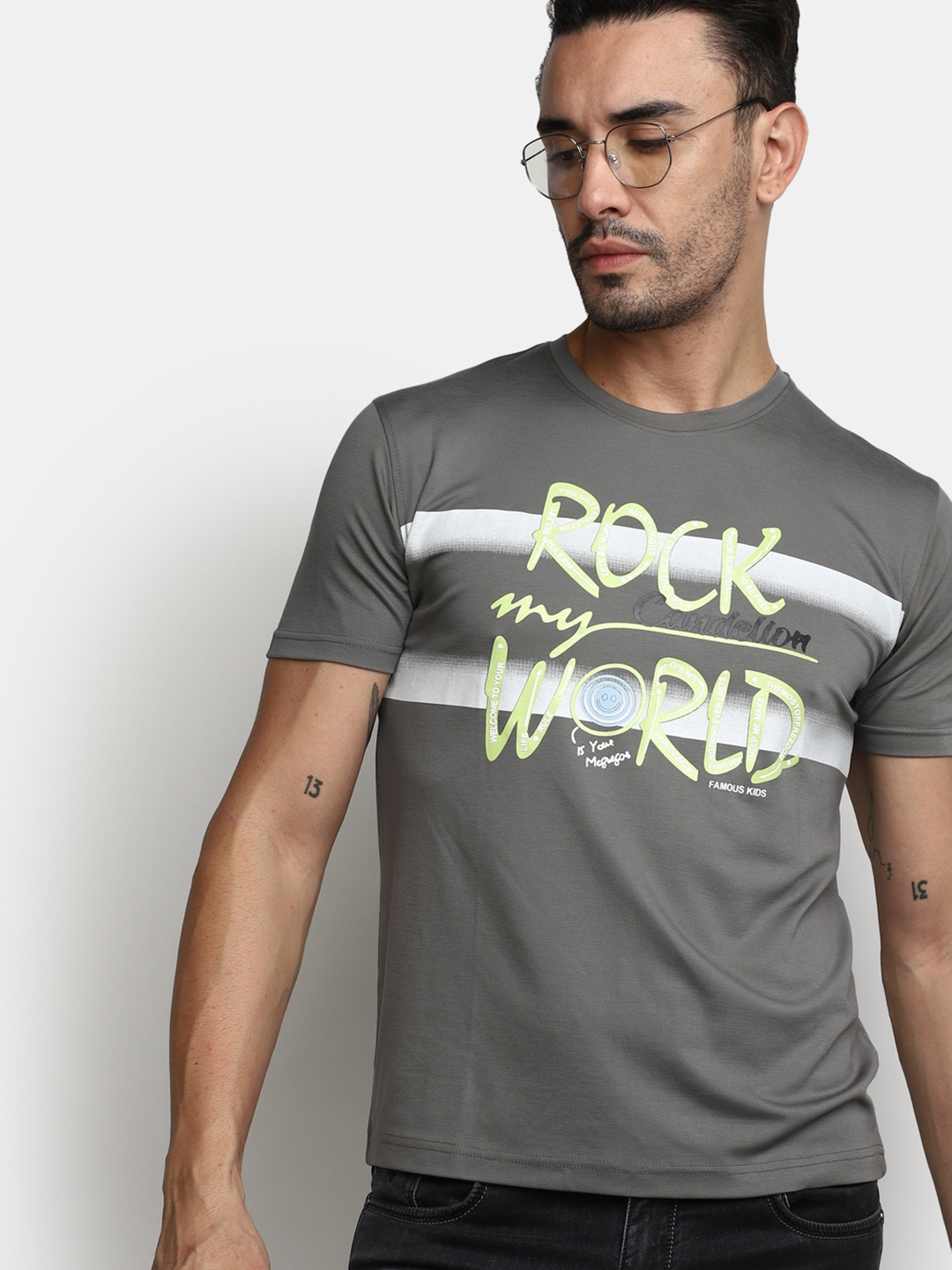 V-Mart Typography Printed Slim Fit T-shirt, Grey