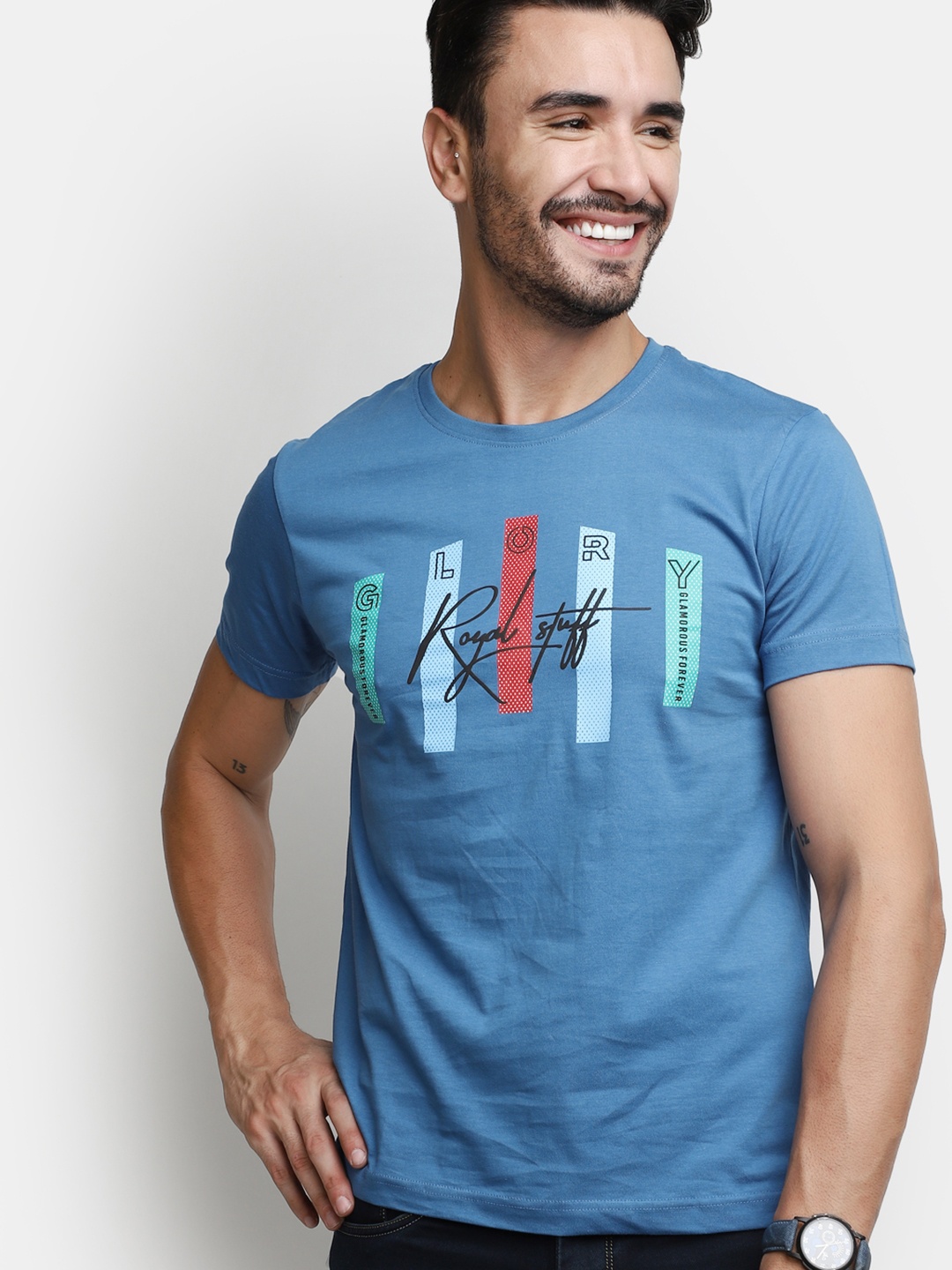 

V-Mart Typography Printed Cotton Slim Fit T-shirt, Blue