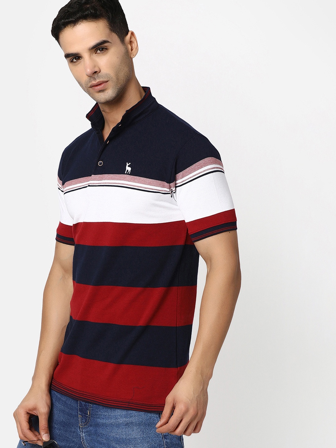 

V-Mart Polo Collar Striped T-shirt, Maroon