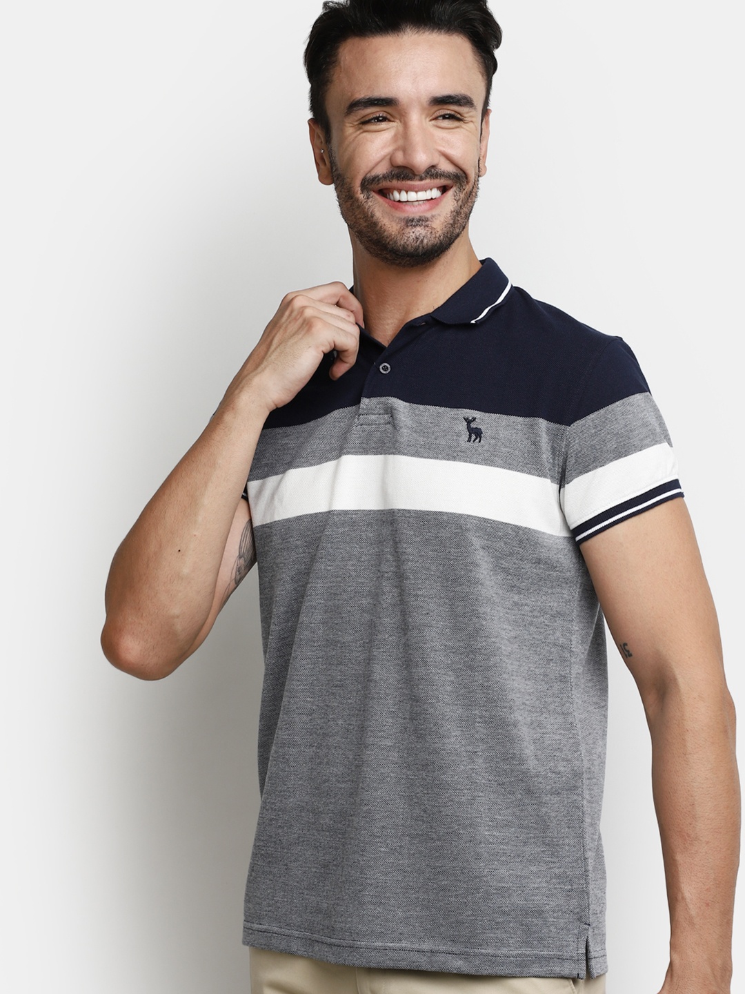 

V-Mart Pique Striped Cotton Polo T-shirt, Grey