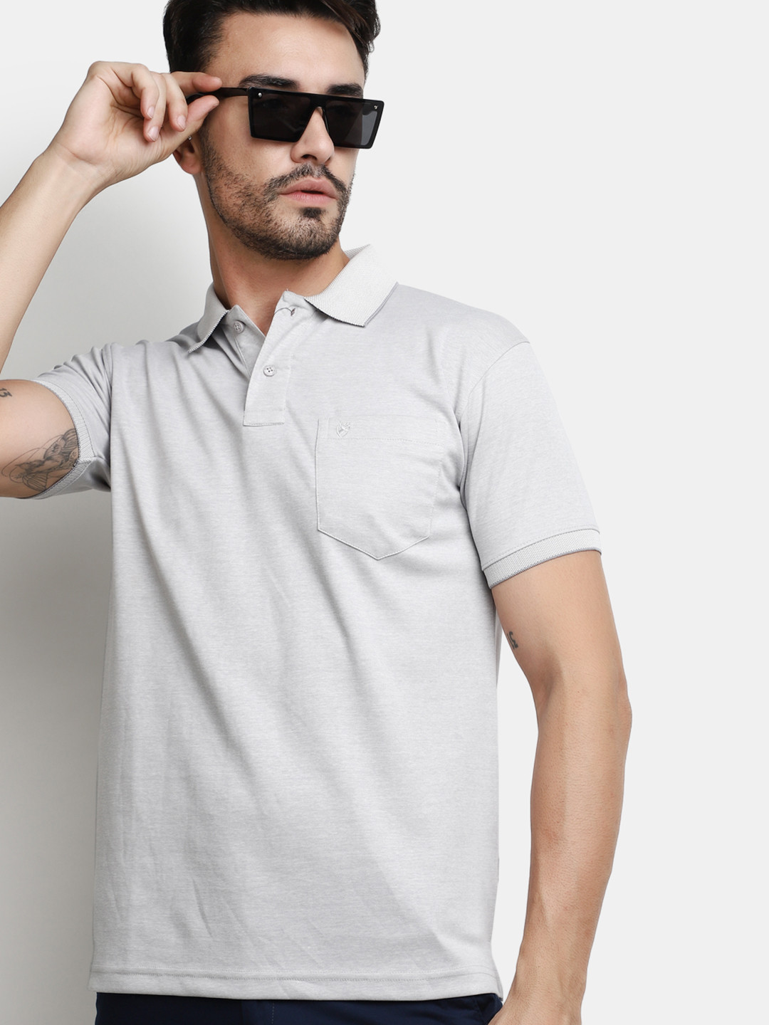 

V-Mart Cotton Polo Collar Pockets T-shirt, Grey