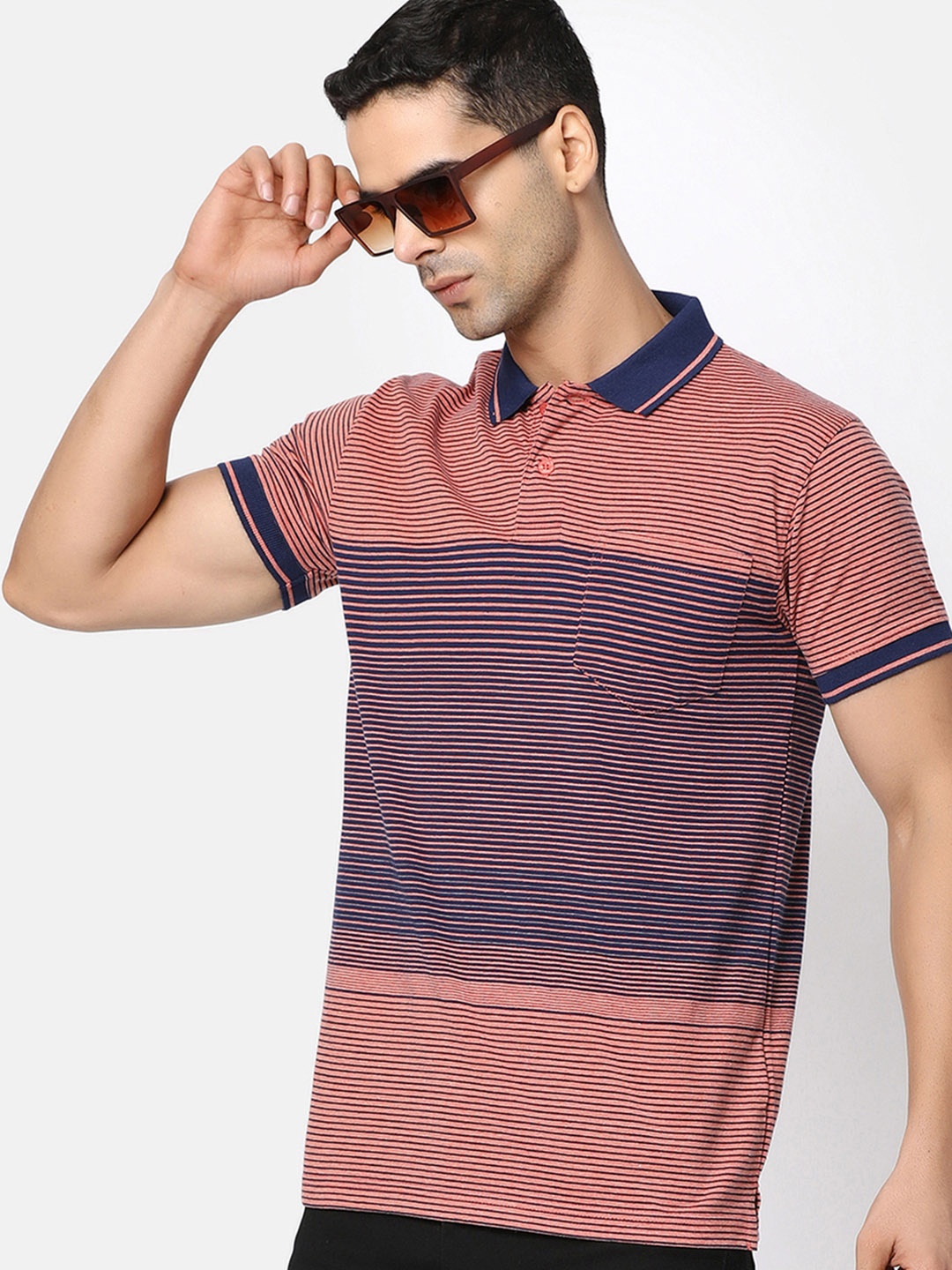 

V-Mart Striped Polo Collar Cotton T-Shirt, Pink